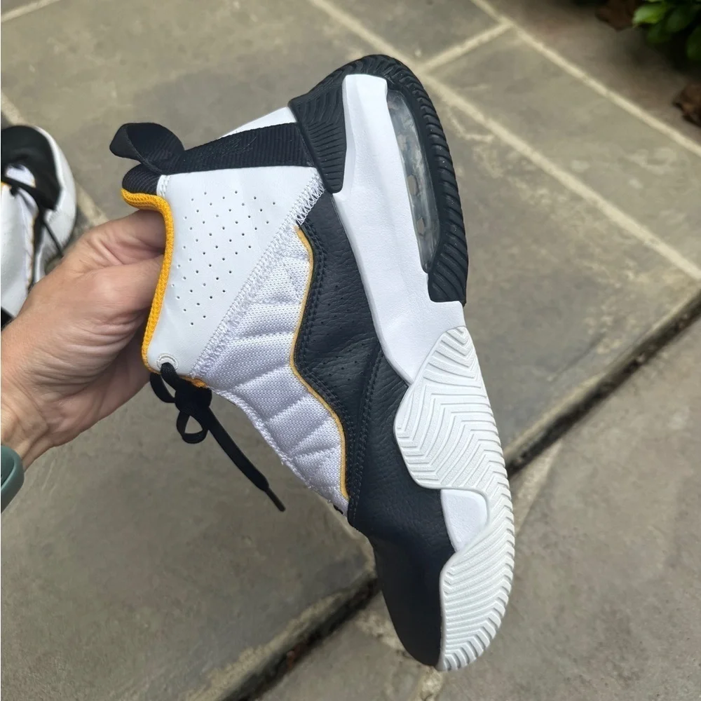 Jordan Stay Loyal Kids' Black, White, and Yellow Sneakers, Size 6.5Y